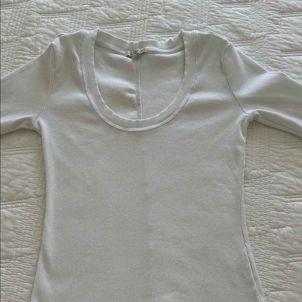 Z Supply White Ribbed Long Sleeve Top
